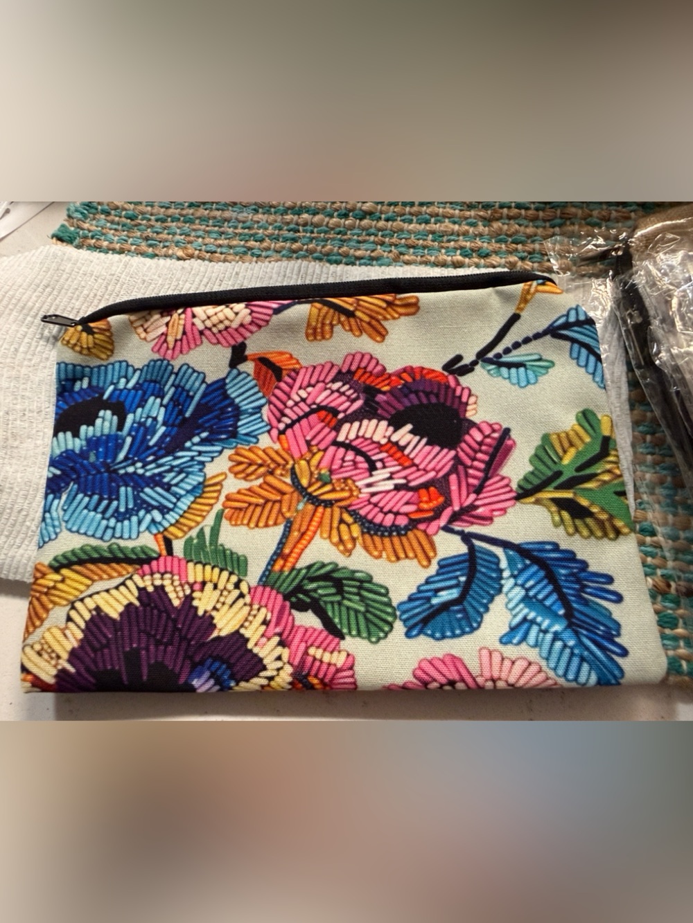 Floral Embroidered Zip Pouch - Multicolor